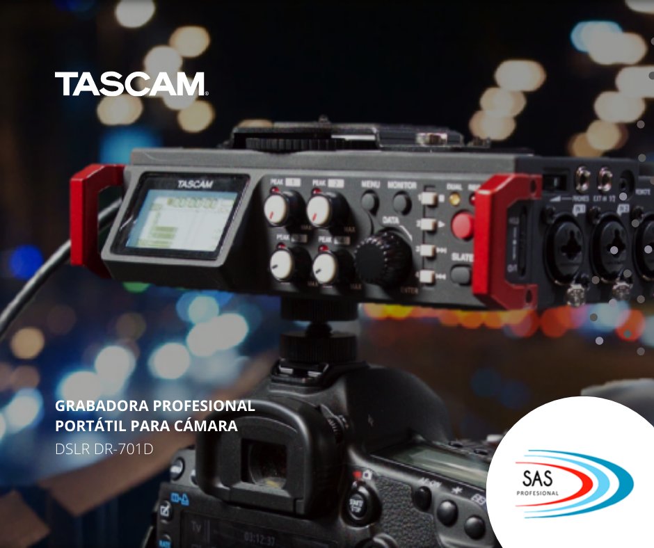 SASprofesional's tweet photo. Grabadora profesional portátil para cámara 
DSLR DR-701D by @tascammexico 
El más reciente sistema portable de grabación de sonido directo para producción de video. 
#tascam @southamericansales https://t.co/UsfgT9JM1Q