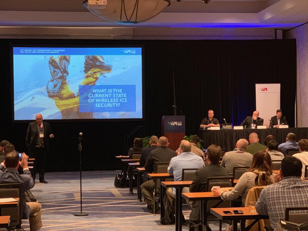 AccentureSecure's tweet photo. Matt Baughman at #APICybersecurity: Wireless #IIoT devices are bringing disruption to the #ICS landscape and the average OT group is unprepared https://t.co/ZLuM1SsxAi