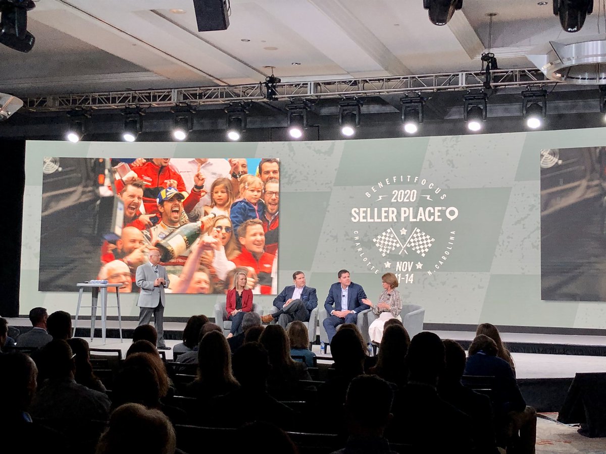 Benefitfocus's tweet photo. Closing #SellerPlace20 with a panel on how we’re accelerating #teamselling across our ecosystem featuring our partners @savvifinancial @Securian https://t.co/Mu3rFiimDg