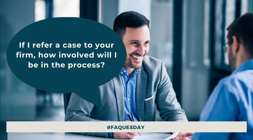 DavidPMartinEsq's tweet photo. If I refer a case to your firm, how involved will I be in the process? First, we will come meet with your clients at your office. Clients appreciate that we are willing to come to them and meet face-to-face. And, those visits enhance your relationship with them too. #FAQuesday https://t.co/epXYnH6zb0