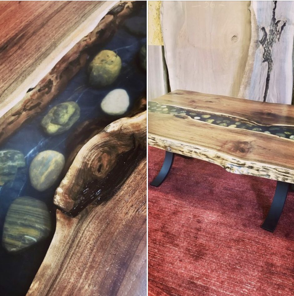 houseofdoers's tweet photo. The river in this table is so neat. It starts off with black and flashes of metallic gold, then we add a layer or river rock and top it off with clear. The base is solid steel and powder coated flat black.

https://t.co/8ucYvnCWKg…/double-live-edge-walnut-coffee-…/ https://t.co/Dxysqo0kQE