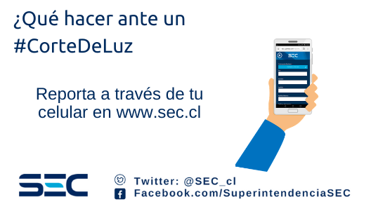 ⚠️Si estas afectado o afectada por un #CortedeLuz haz tu reclamo en la empresa o directo desde tu celular 🤳 en 👉sec.cl