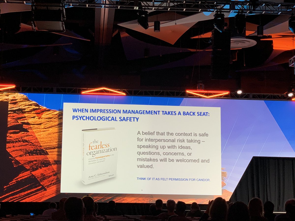 Psychological safety: “a belief that the context is safe for interpersonal risk-taking—speaking up with ideas, questions, concerns, or mistakes will be welcomed and valued.”This is like permission to speak with candor.3/