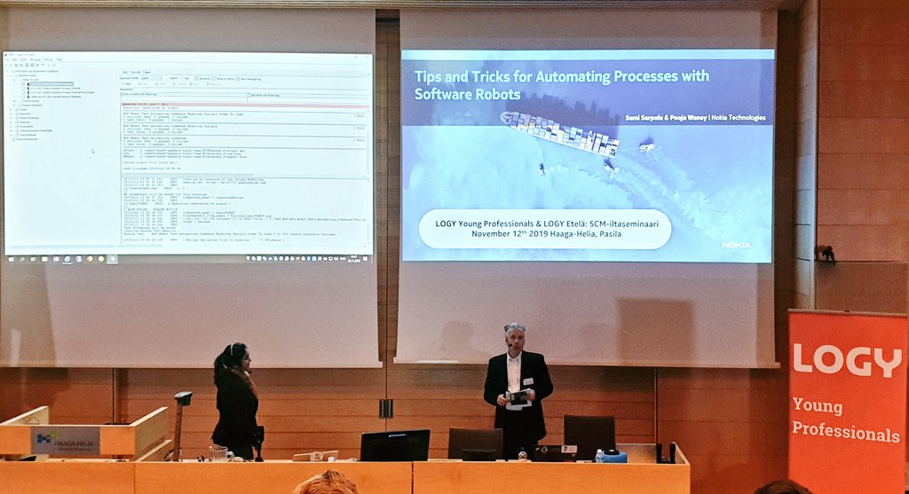 KseniSfi's tweet photo. Five advices from Sami Sarpola and Pooja Waney (@Nokia Technologies):
1. Chunk it down and move fast
2. Testing automation in a safe place to start
3. Learn ENOUGH technical skills
4. Understand the automation effort
5. Compliance heavy environments love Robots
#Logy #ManComMBS https://t.co/c391piuZB2