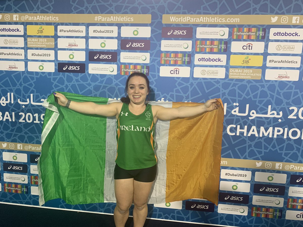 ParalympicsIRE's tweet photo. So proud of the @ParaAthletics F41 Discus Bronze medallist @niamhmacdiscus who showed some real determination to tech the podium for Ireland. Well done Niamh #TeamIreland #Dubai2019 https://t.co/Od5ZKA5k11