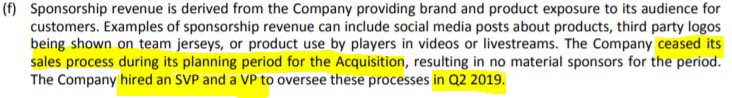 5/ Sponsorship revenues and merchandise sales decreased from 2016 to 2018. The company attributed elevated 2016 sales to its performance in CS:GO.However, merchandise sales increased in Q1 2019. Sponsorship sales were temporarily placed on hold as part of the transaction.