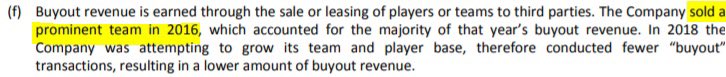 6/ Buyout revenue is “earned through the sale of leasing of players or teams”. For example, the company recognized a material gain in 2016 upon the sale of one of its esports teams.