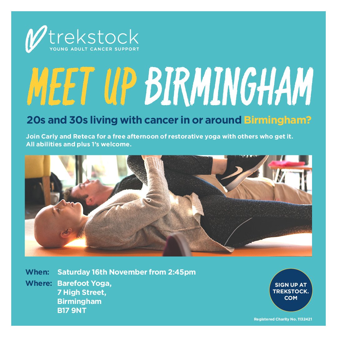 trekstock's tweet photo. AND BREATHE
We have 2 FREE tickets that have just become available for Birmingham Yoga meet up this Saturday 16th Nov.
So don't miss out and grab your's free today, plus 1's are welcome too
https://t.co/18q1qqbrxX
#Yoga #Birminghammeetup #YoungAdultCancer #Trekstock https://t.co/gQ4CFw8nwb