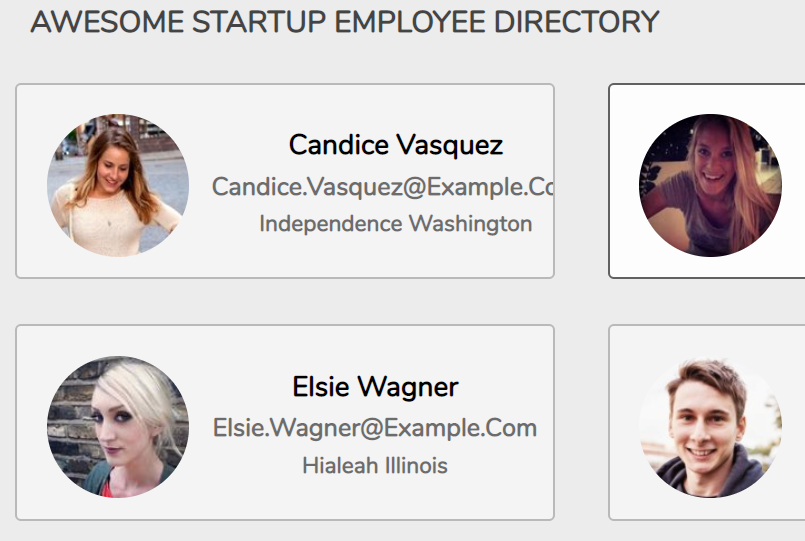 EmmettNaughton's tweet image. Project #5: Employee Directory using a Public API
I learned about API data and Modules.
This Project uses Fetch to data from randomuser API
Live Demo: enaughton.github.io/EmployeeDirect…
GithubRepo: github.com/enaughton/Empl…
#TechDegree #Treehouse #CoderDad