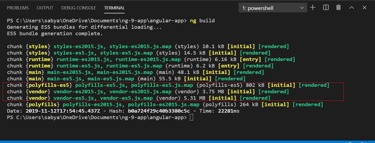 imsabodetocode's tweet image. while upgrading to #angularivy, running ng-build command makes bundling size much less. the screenshot attached is a simple angular with an upgrade to #angularivy. @AngularInDepth #Angular #javascript