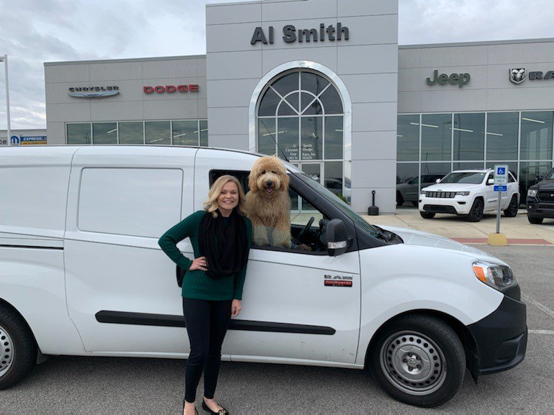 ThayerCDJR's tweet photo. Bowling Green's favorite Golden Doodle, Cooper, frequents the dealership in his #Ram Pro-master! Pay us a visit for a chance at some Cooper kisses. #DealershipDogs #AlSmithCDJR https://t.co/FCuBqzFeps
