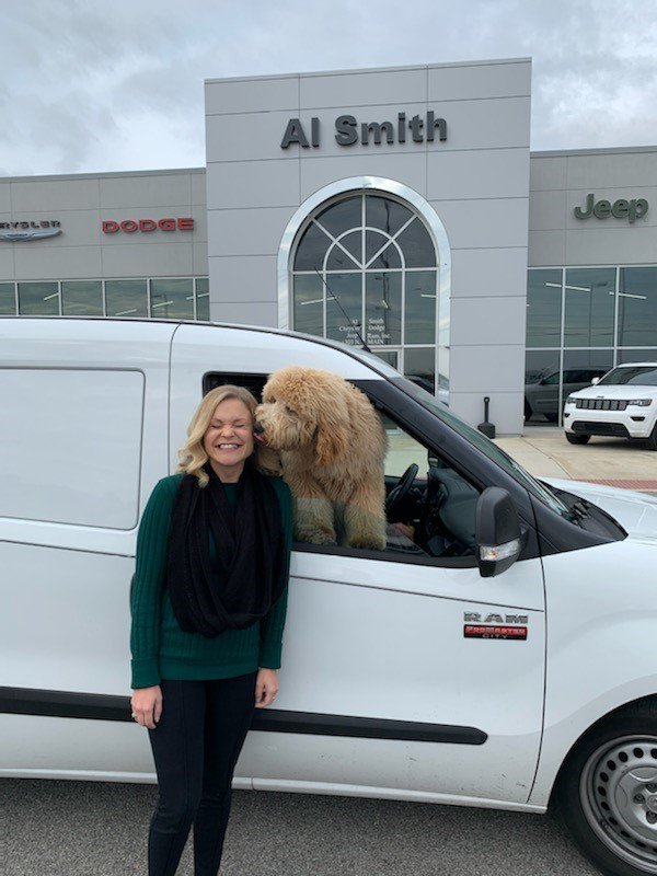 ThayerCDJR's tweet photo. Bowling Green's favorite Golden Doodle, Cooper, frequents the dealership in his #Ram Pro-master! Pay us a visit for a chance at some Cooper kisses. #DealershipDogs #AlSmithCDJR https://t.co/FCuBqzFeps