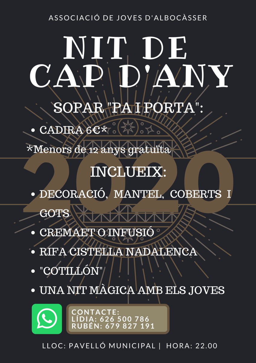 JovesAlbocasser's tweet photo. NIT DE CAP D'ANY A ALBOCÀSSER‼️

Us esperem🎉 https://t.co/xJlqDG4PL5