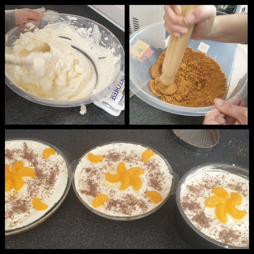 AMHU_doncaster's tweet photo. Eveyone enjoyed last weeks cheesecake that much today we made 3 😋 #baking #wardactivities #AMHU #manderines #bakinggroup https://t.co/5fc9acShju
