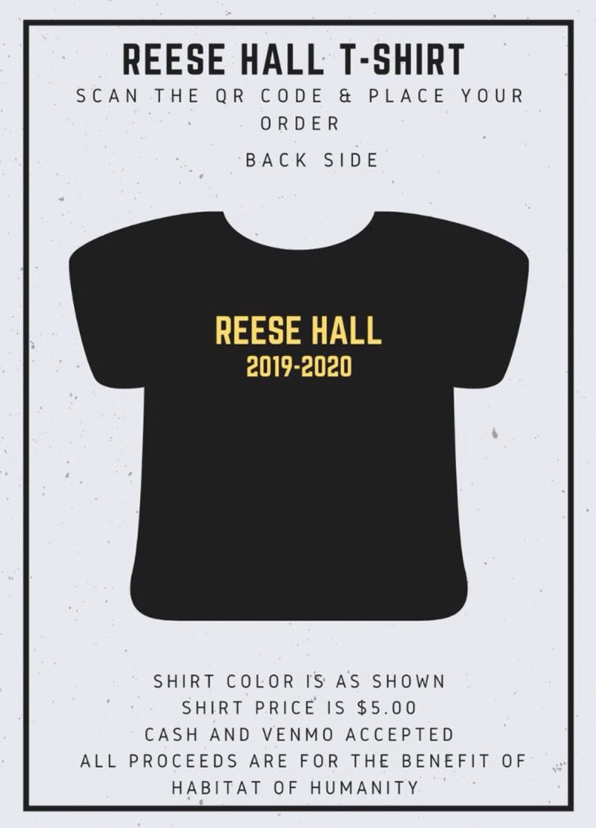 HallUtk's tweet photo. RHRA will be selling Reese Hall t-shirts! Shirts are $5 and all proceeds go to Habitat for Humanity! https://t.co/FO0verYGWC