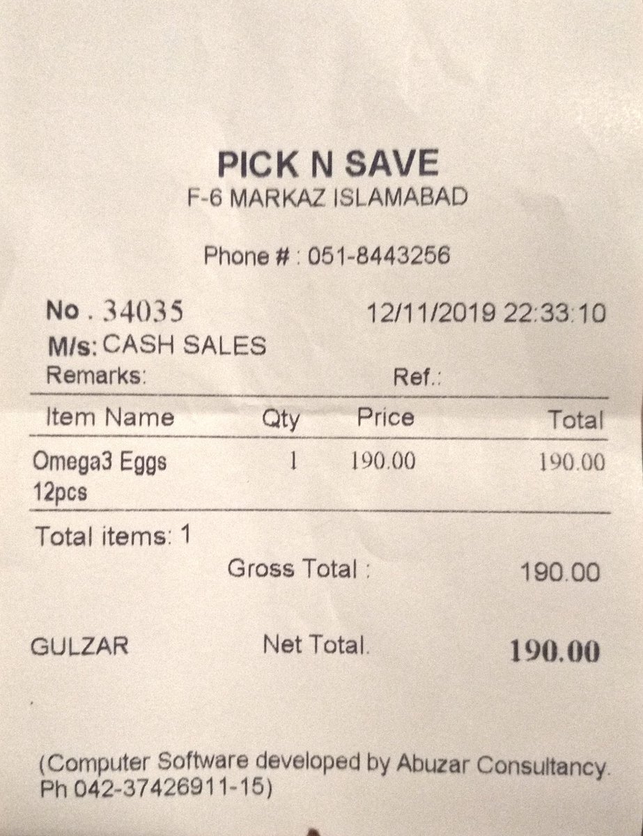 Shaheen Grocers F6 charge Rs240 for a pack of Farm Fresh Omega-3 eggs while price of the same is Rs190 @ the other shops in F6. Please take notice of it. I believe Rs40 difference is too much! Receipts attached. 
<a href="/dcislamabad/">DC Islamabad</a> @hamzashafqaat