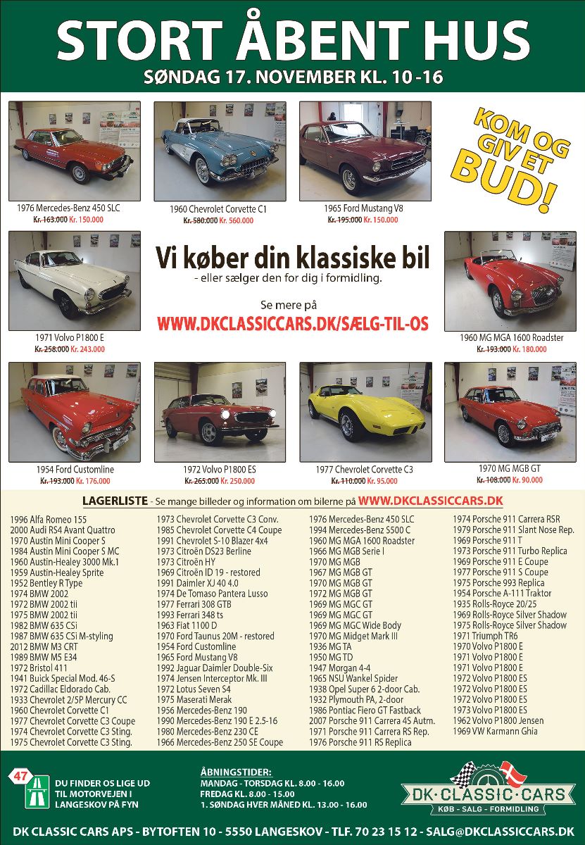 DKClassicCars's tweet photo. Stort åbent hus hos DK Classic Cars Søndag den 17. november kl. 10 til 16 - Kom og giv et bud! - https://t.co/ZCKegm18Fr https://t.co/IZoMfnzy3Y