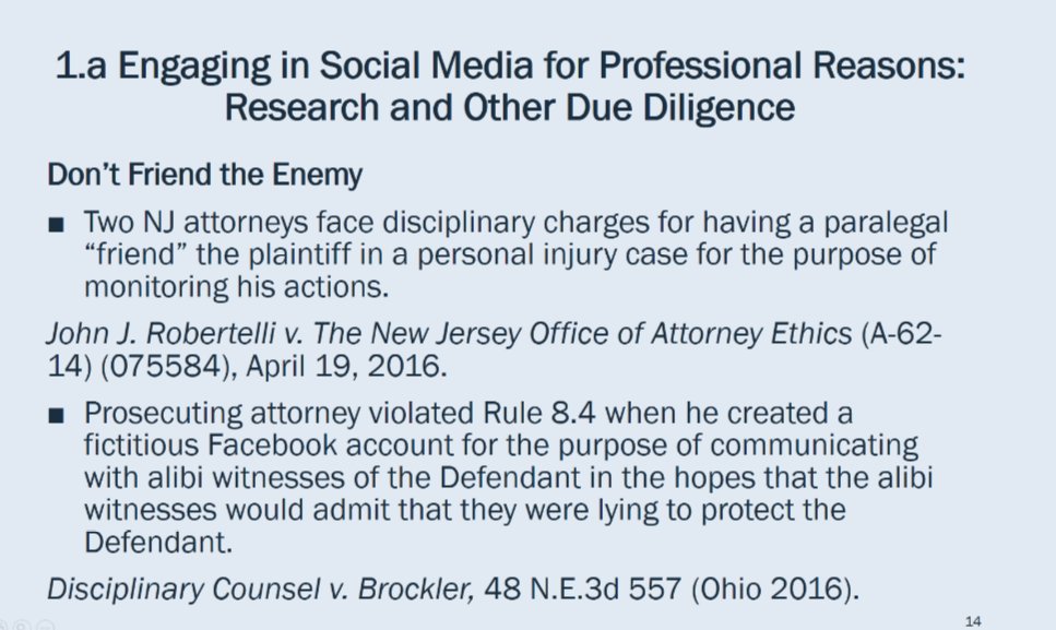 cate_long's tweet photo. .@abiworld webinar on use of social media for bankruptcy professionals. Considered important but caveats. Research is ok but should not have direct communication with adversarial parties. More instances of creditors surveying social media to discover debtor assets. #abilive https://t.co/Ttc11PRTXD