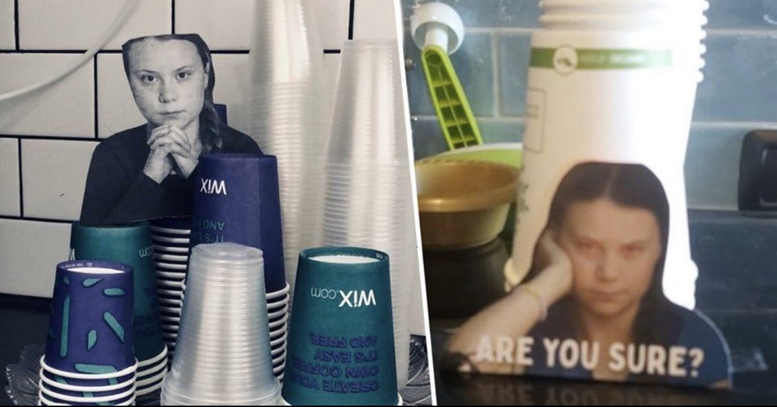 ElementzSA's tweet photo. https://t.co/gDvpOWC3ns Have you seen Greta memes show-up in your office? Intrepid environmentalists in Tel Aviv and elsewhere are challenging their office mates behaviors towards waste with cheeky images placed before single-use items. #GretaThurnberg #unlaid #goingzerowaste https://t.co/M2Qm5N55Zc