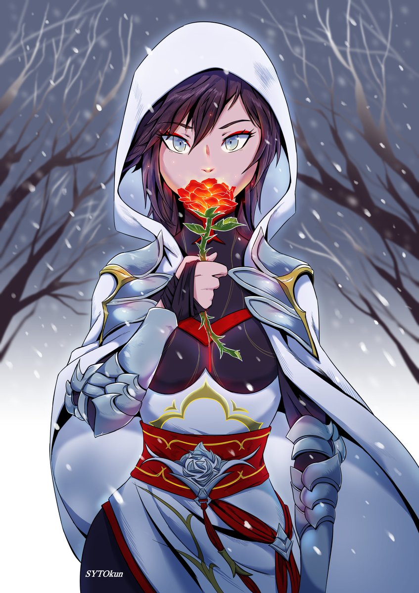 I can finally reveal my piece for <a href="/RWBYzine/">Seasons Of Remnant</a>! My season was Winter, and my chosen character is the fabled Huntress, Summer Rose, designed before her V6 debut. Also an alt. all-white version.

You can still purchase the digital copy of the Zine here:
gumroad.com/rwbyzine