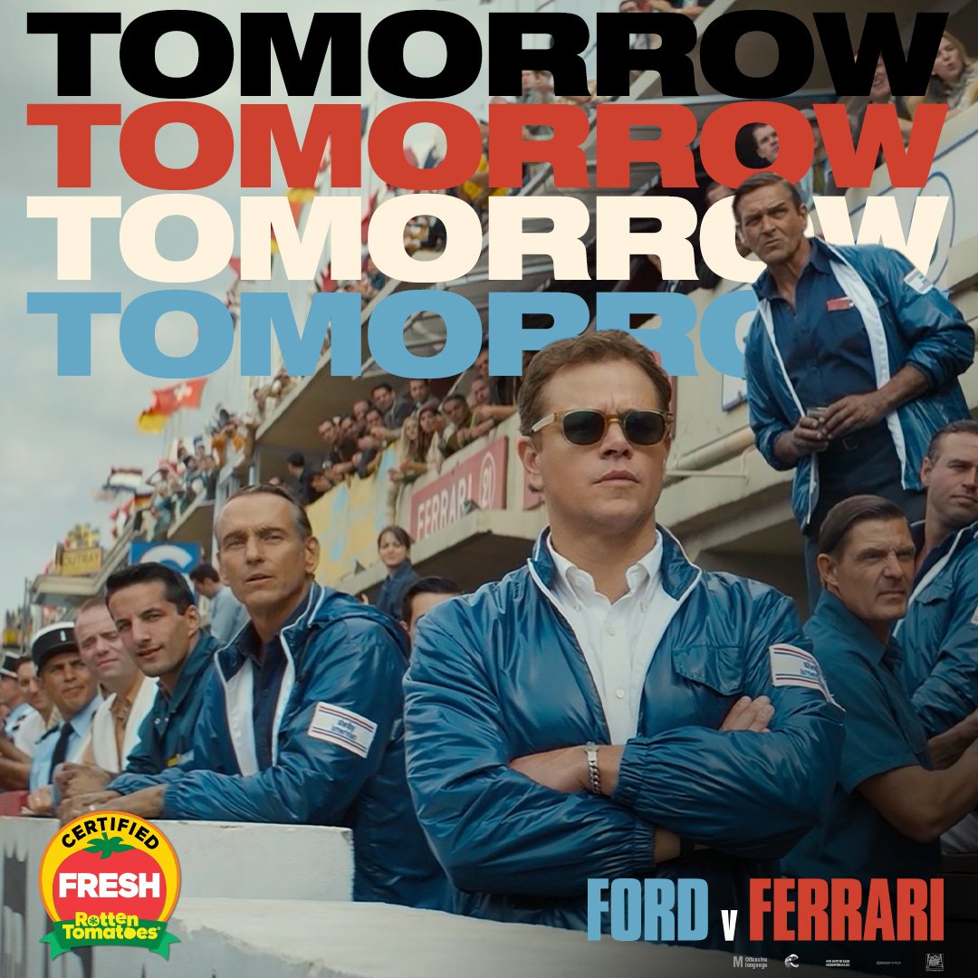 Only one day to go until FORD V FERRARI races into cinemas. 

Secure your spot and book your tickets here: bit.ly/BookFordvFerra…

#FORDvFERRARI