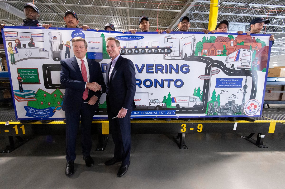 PurolatorInc's tweet photo. We own the north, but our home is The Six! We were proud to announce a tremendous growth strategy for the GTA with @JohnTory that will bring more delivery speed, convenience and sustainability to the city. https://t.co/vQYbDHHuUs https://t.co/j9T4JJmkjN