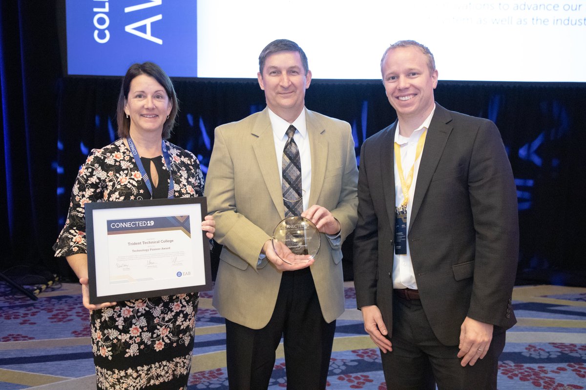 tridenttech's tweet photo. We’re proud to have received the Technology Pioneer Award from @EAB at #CONNECTED19. Trident Tech is recognized for being on the leading edge of technology that advances our #studentsuccess efforts on campus. https://t.co/llfanUWzmH
