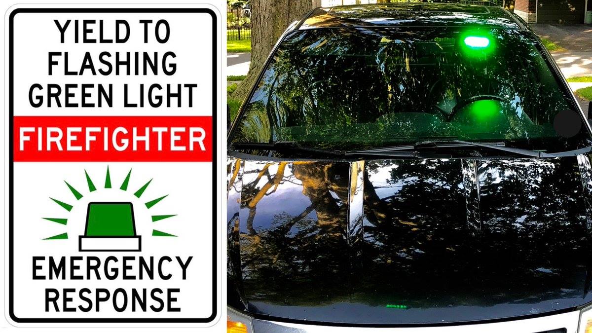 PLEASE PULL OVER FOR VOLUNTEER FIREFIGHTERS This is a reminder to please  pull over when a vehicle with green flashing lights pulls up behind you.  These are volunteer firefighters responding to an, image size:1200x675