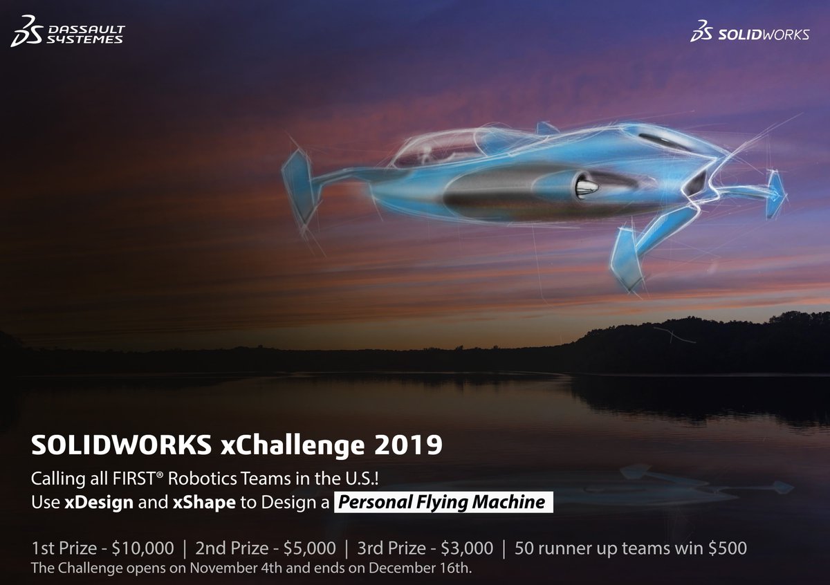 Time to Register for SOLIDWORKS xChallenge at
xchallenge.solidworks.com/index.php

#SWxChallenge #omgrobots #FIRST #FRC #FIRSTRISE #INFINITERECHARGE #xDesign #xShape #3DEXPERIENCE #FIRSTRoboticsChallenge #flyingmachine #personalflyingmachine #CAD #StudentCompetition