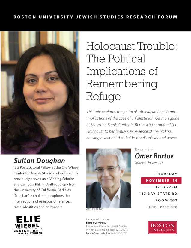 BUjewishstudies's tweet photo. Tomorrow @ 12:30pm! #EWCJS Postdoctoral Fellow Sultan Doughan presents at the @BUjewishstudies Reserach Forum. 147 Bay State Rd. 2nd floor library. Lunch will be served! https://t.co/BeDkXiJ4Tk