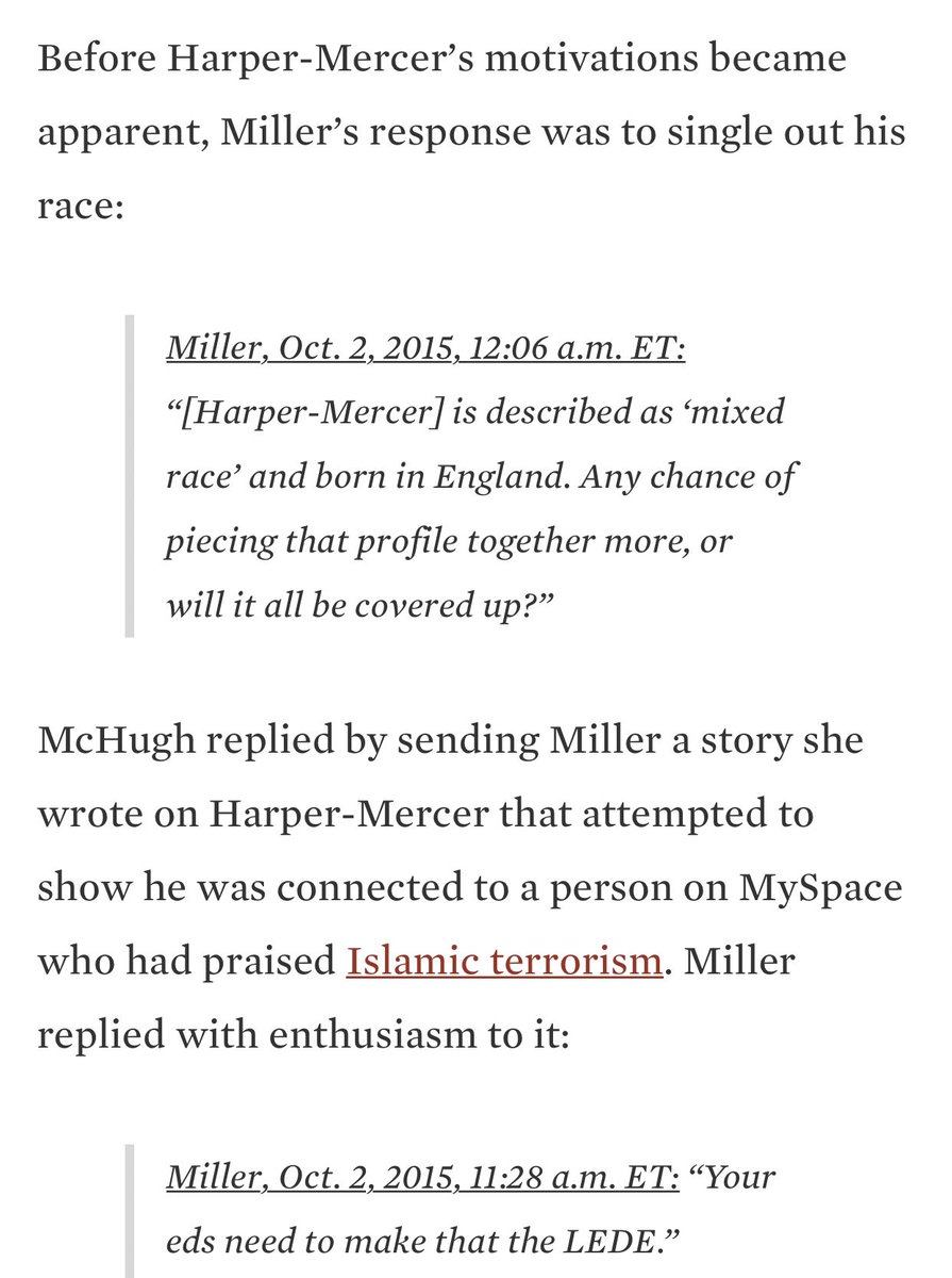 After a racist/“alt-right” mass shooter gunned down 9 people at Umpqua Community College, Stephen Miller asked Breitbart to write a piece emphasizing the shooter‘s race.“[He’s] described as ‘mixed race’ and born in England. Any chance of piecing that profile together more..?”