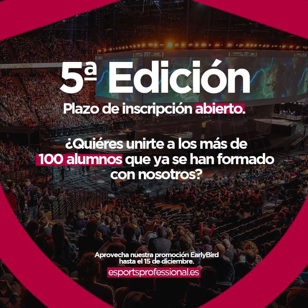 eSportsProCurso's tweet photo. ¡Arrancamos matrículas para la 5ª Edición! Quién nos lo iba a decir hace un tiempo, pero ya contamos con más de 100 alumnos que han confiado en nosotros para formarse en el sector de los #esports y en concreto en #GestionEsports.

¿Te unes a nosotros?

https://t.co/QkgOFJHY5d https://t.co/P0S1XRKn56