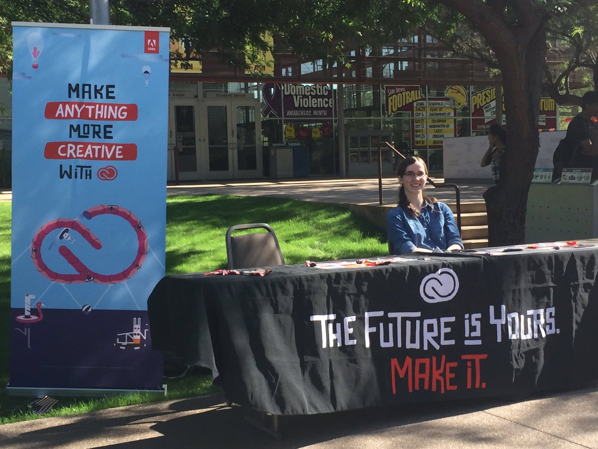 ASUGIT's tweet photo. One of our Seniors, @MerrittZamboni, representing @adobe &amp; @creativecloud on campus. We know the deal but out there spreading the gospel. https://t.co/KPOarVYknO