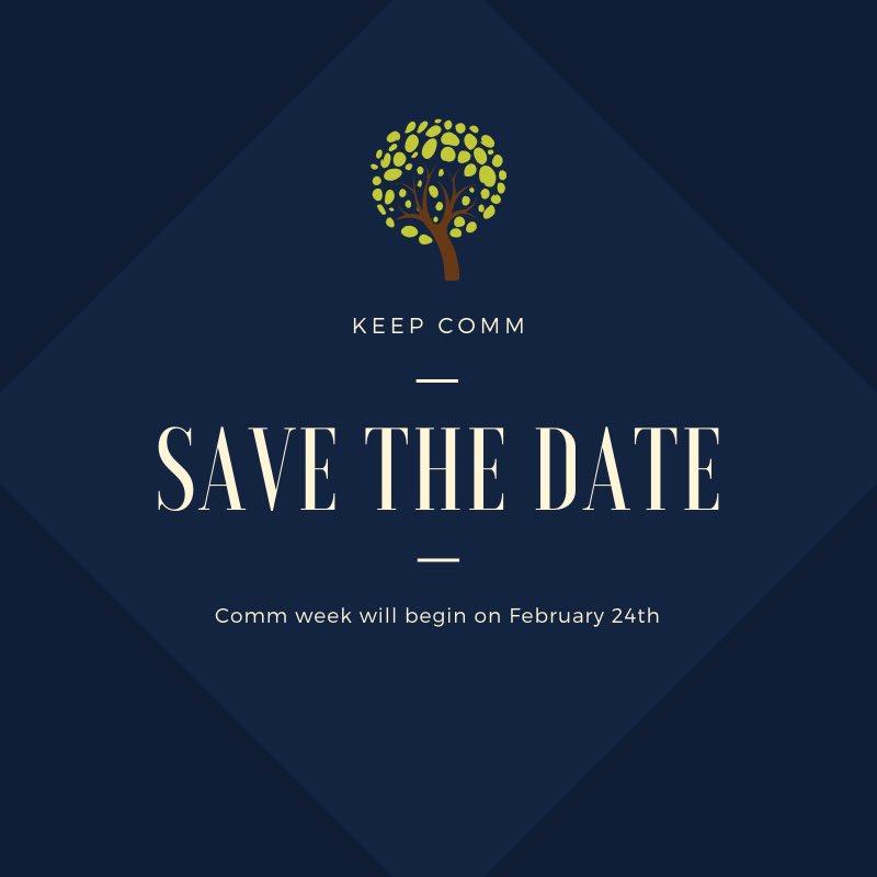 uwgbcomm's tweet photo. Mark your calendars! Comm Week will be February 24th-27th. Wondering what awesome events we have in store for you? Stay tuned within the upcoming weeks for the reveal! #UWGBCommweek #UWGBComm https://t.co/bALuAHRxVK