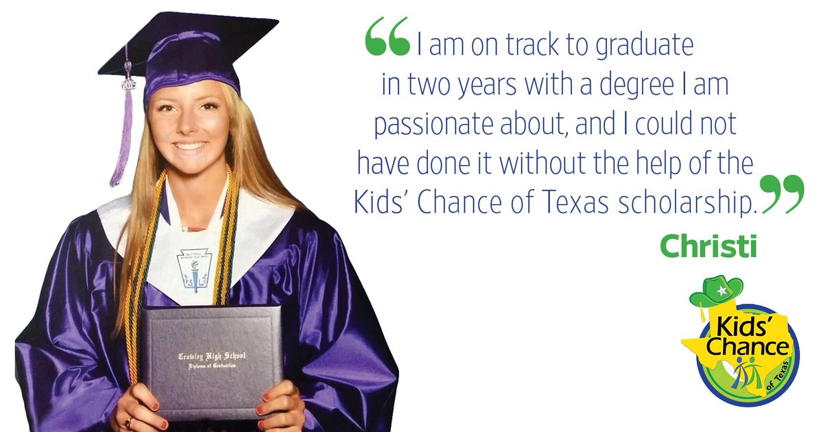 KidsChanceTX's tweet photo. Christi, our first #KCOT scholarship recipient, currently attends the Southern Assemblies of God University. Her favorite college experiences include mission trips, leadership retreats, “Battle of the Dorms,” making friends, and meeting her husband!
#KidsChance #SAGU https://t.co/oSydiQSeKG