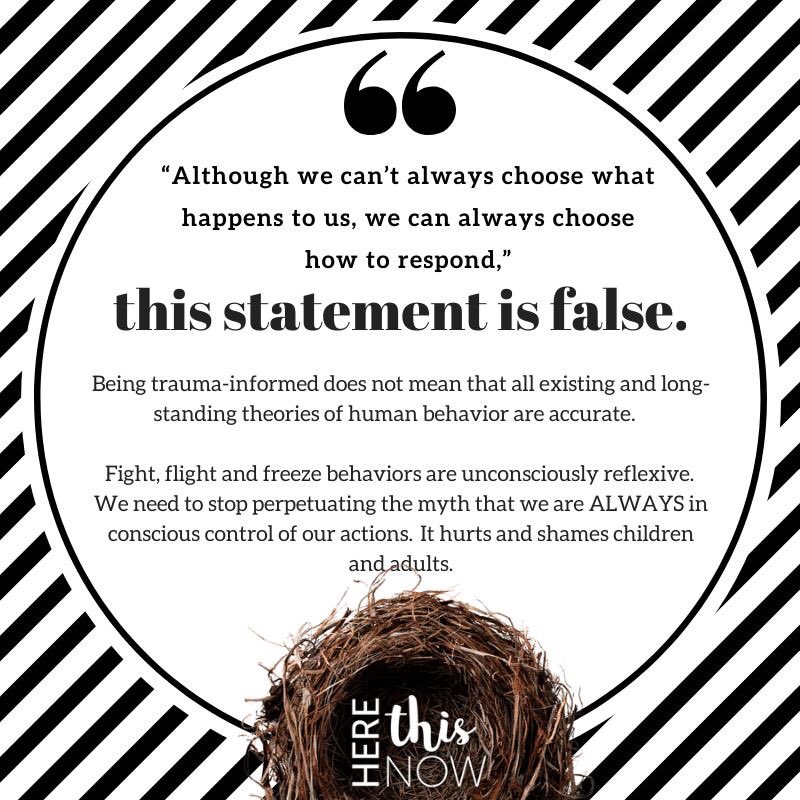 CenterOnTrauma's tweet photo. Being trauma-informed does not mean that all existing and long-standing theories of human behavior are accurate.

Fight, flight and freeze behaviors are unconsciously based. We need to stop perpetuating the myth that we are ALWAYS in conscious control of our actions. https://t.co/K0YiheYjbG