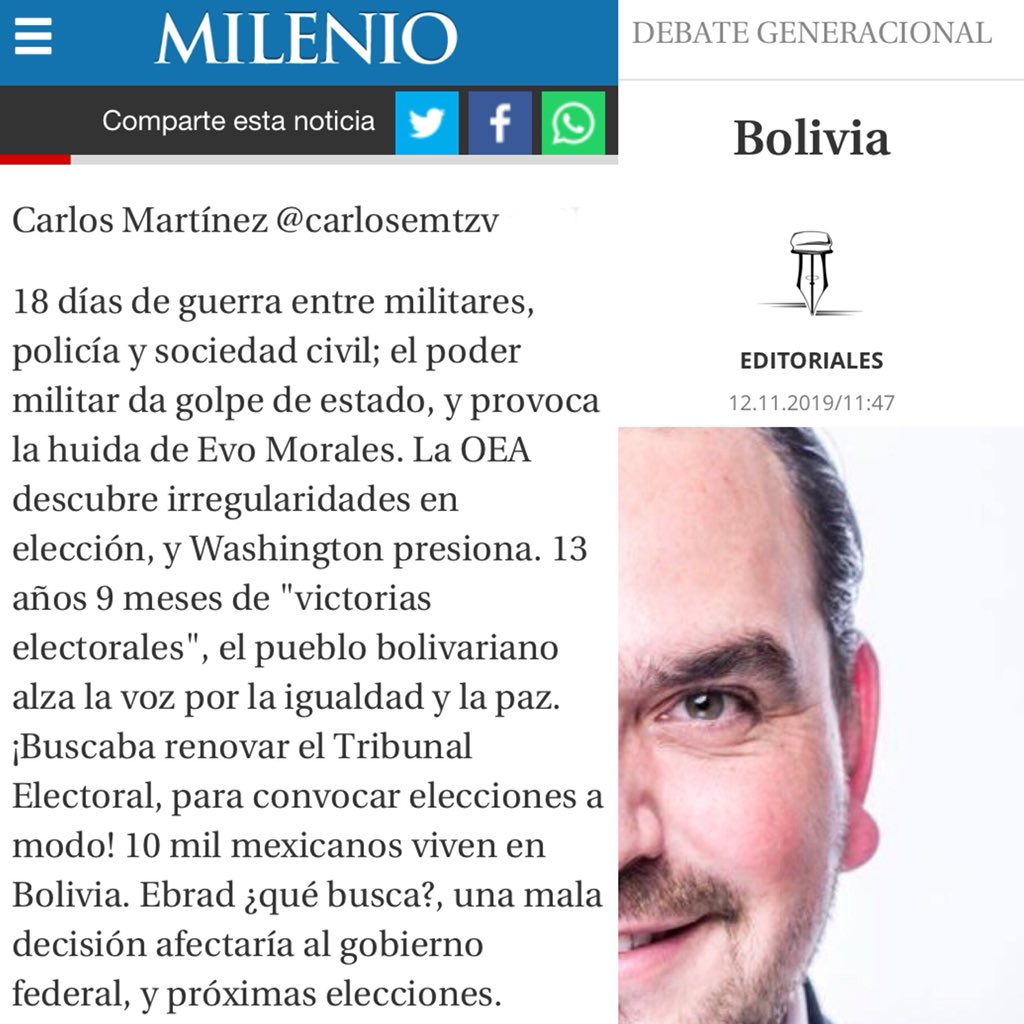 Te invito a leer el espacio de #DebateGeneracional, como todos los Martes en Milenio Diario Jalisco, el día de hoy! Tema: “Bolivia”... ¿Cuál es tu opinión? #Milenio #Martes #Jalisco #Mexico #Bolivia #EvoMorales #Instagram @MilenioJalisco