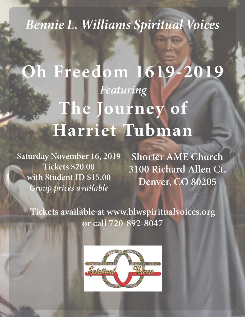 BLWSpiritVox's tweet photo. This Saturday is the big day. Get your tickets today. #choralmusic #choir #Singing #Spirituals #harriettubman #denver #concert #History #africanamerican https://t.co/jthQf7Fx6k