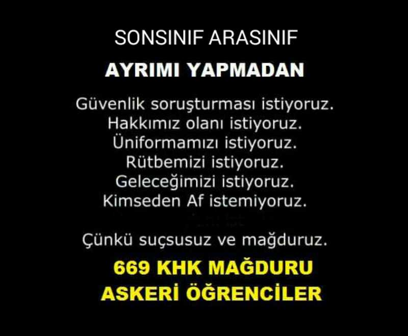 askeri uniformasini isteyen askeri ogrenci annesi on twitter haluklevent leventism acun karadag 669 khk ile askeri ogrencilikleri sebebsiz sonlandirilan askeri egitim ogrenimleri sebebsiz yok sayilan arasinif sonsinif tum askeri ogrenciler at izi it