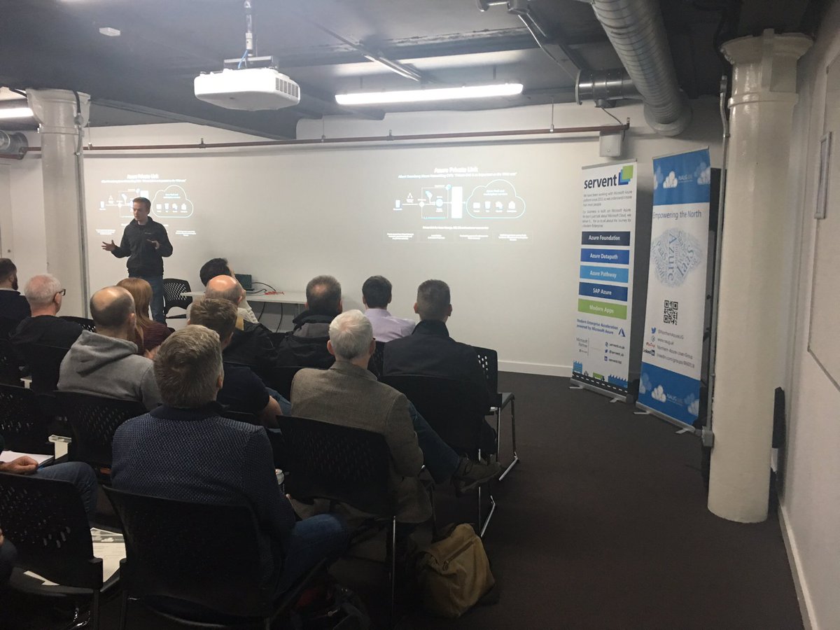 NorthernAzureUG's tweet photo. Adam Stuart from @MicrosoftUK just kicked off with a great talk about #Azure Private Link including a demo and question session
#NAUG #NorthernAzureUserGroup #Microsoft #technology #Manchester #meetup https://t.co/arxENiC6JA