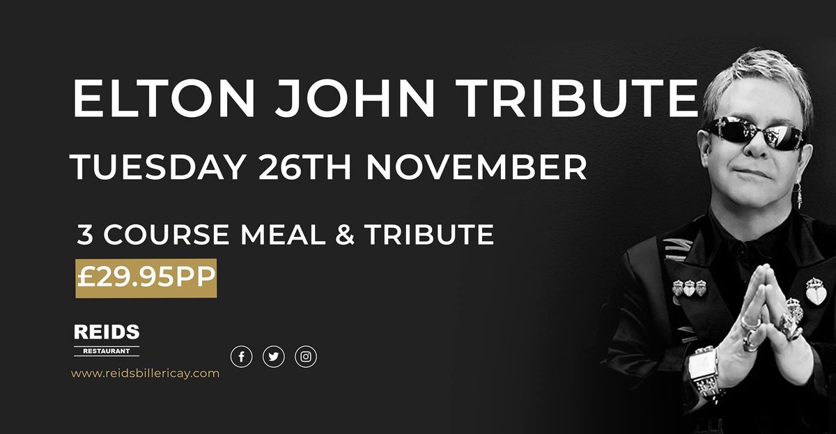 ‘Don’t go breaking my heart’! 
Come along &amp; listen out for ‘Your Song’ at this fantastic Elton John Tribute night!

The last one this year at ONLY £29.95pp

Includes a beautiful 3 course meal &amp; show; call reception to book on 01277 632378