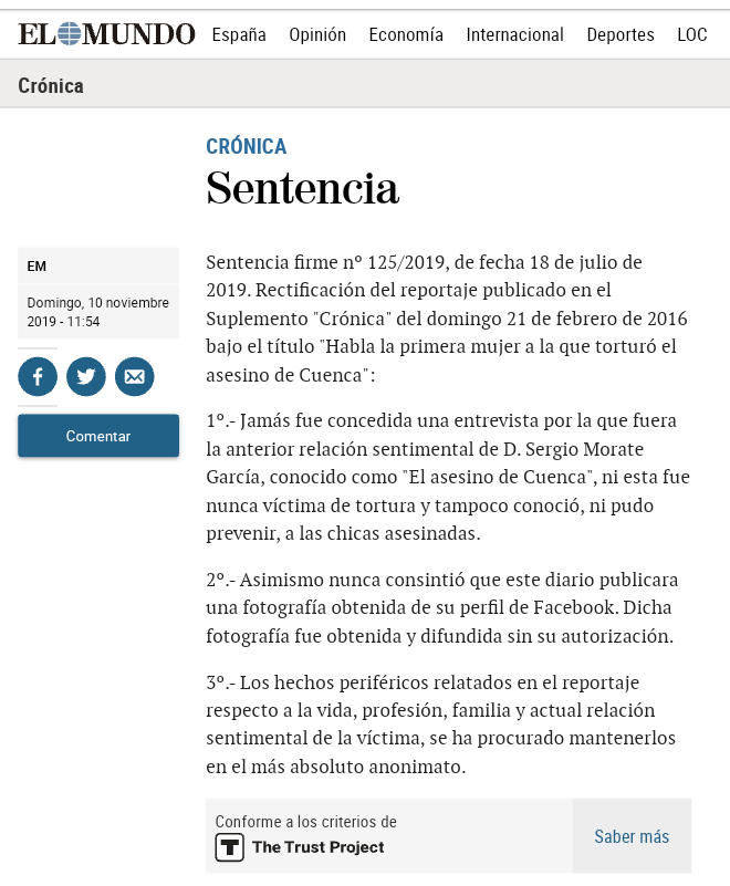 FonsiLoaiza's tweet photo. Javier Negre llamaba terroristas a los independentistas catalanes. Resulta que él ha sido condenado por terrorismo informativo. El Mundo ha tenido que reconocer que se inventó una entrevista a una víctima. Puto asco. https://t.co/J6UKEig6CX