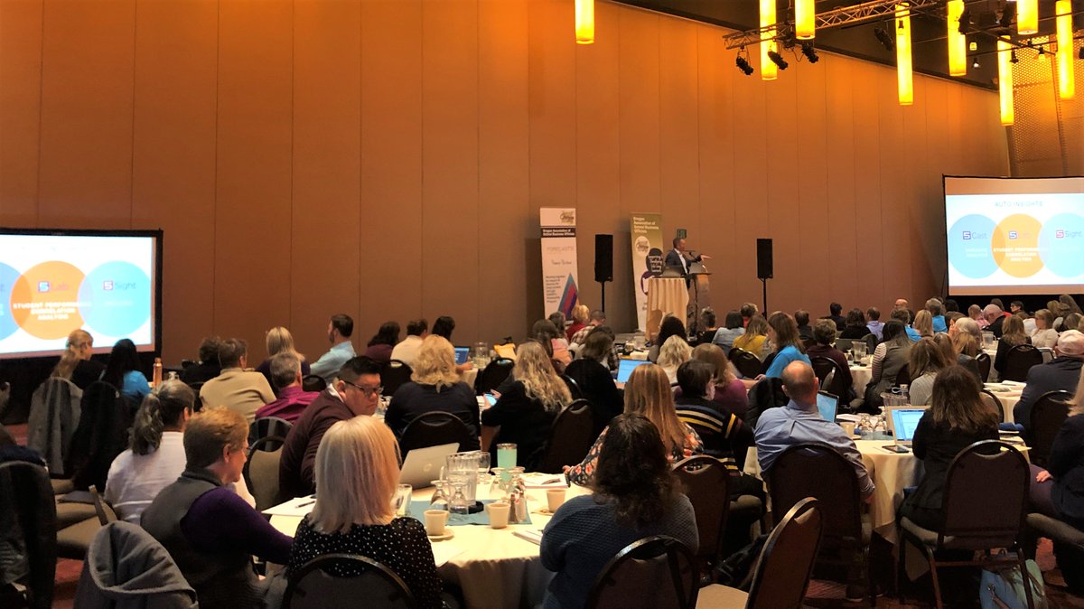 Forecast5's tweet photo. F5 Scott Smith presenting at the @OREGONASBO Fall Conference! Great attendance and engagement. Be sure to attend our breakout sessions taking place today &amp; tomorrow to learn how your district can gain insights &amp; drive decision-making with data. https://t.co/uDOPPky9VY https://t.co/UCRHeWFoFj