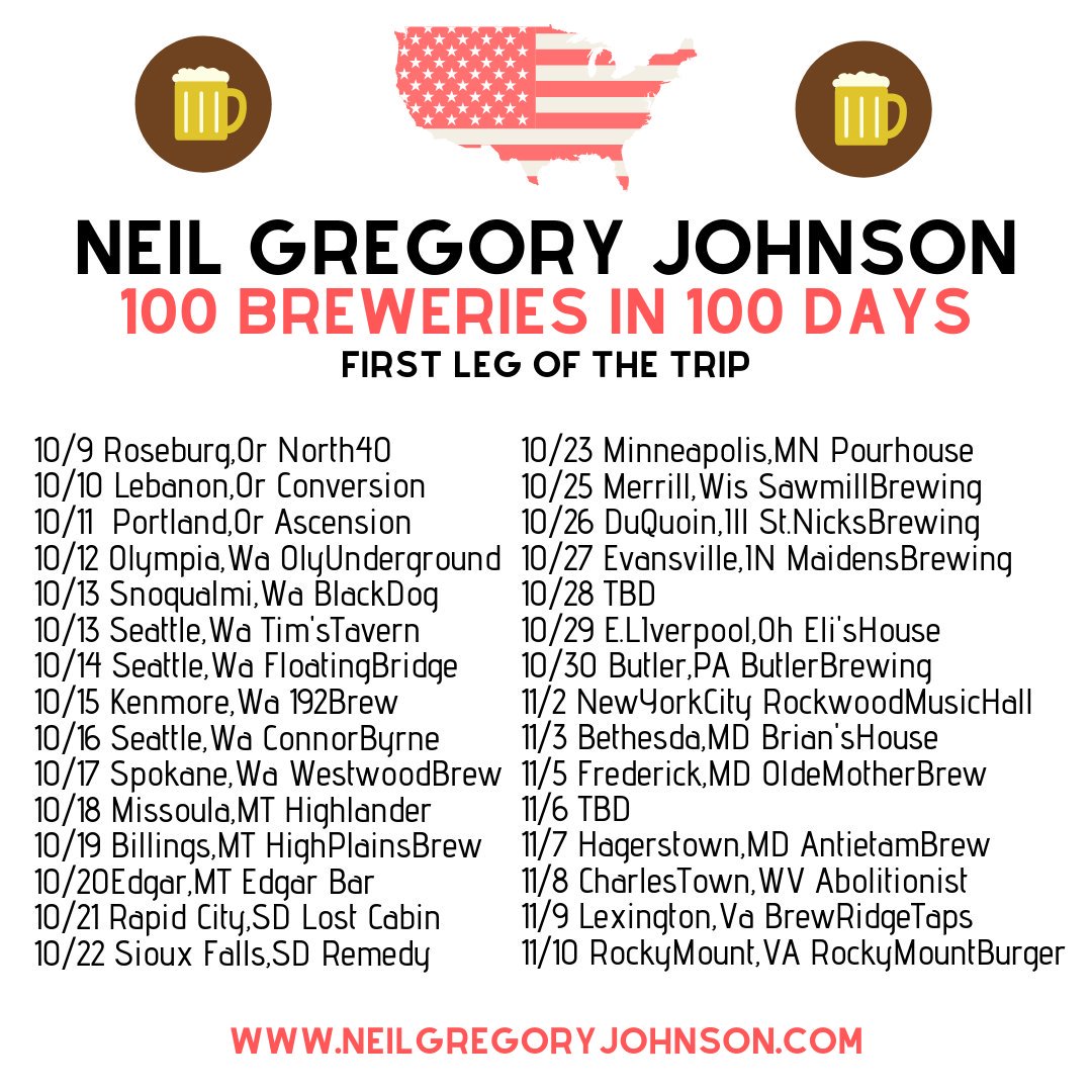 NeilGregJohnson's tweet image. First leg of the trip about wrapped up.. #100BreweriesIn100DaysTour
