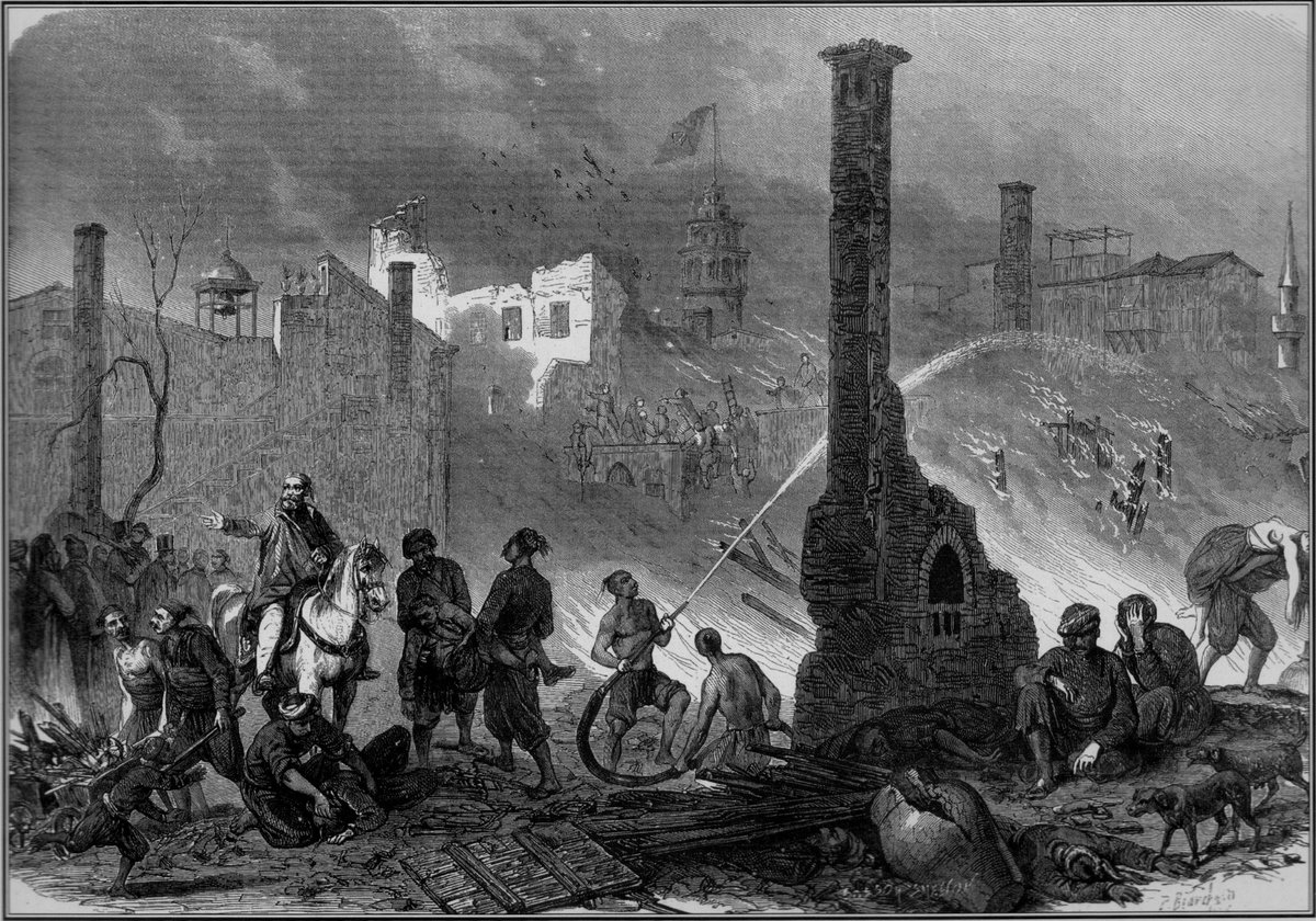  1865 senesi Şubat ayında Galata'da bir yangınla mücadeleyi gösteren gravür