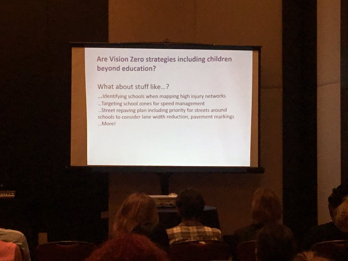 Schools are the #2 most frequently mentioned partner in  #visionzero plans. But other than basic education, Vision Zero is often not folded into Safe Routes or infrastructure efforts. How do we fix this?  #SafeRoutesConf