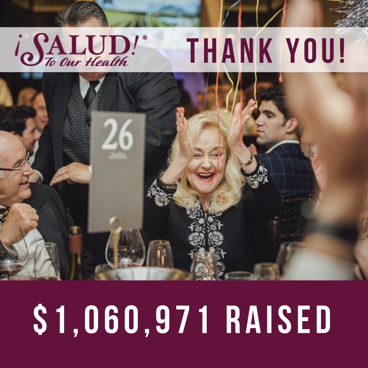 We are thrilled to announce that the 28th Annual ¡Salud! Auction raised over $1 million! Our sincere thanks to the generous bidders who attended the weekend's two sold-out events and to our new ePaddle bidders, who contributed to the excitement from afar.

📷| <a href="/kathrynelsesser/">Kathryn Elsesser</a>