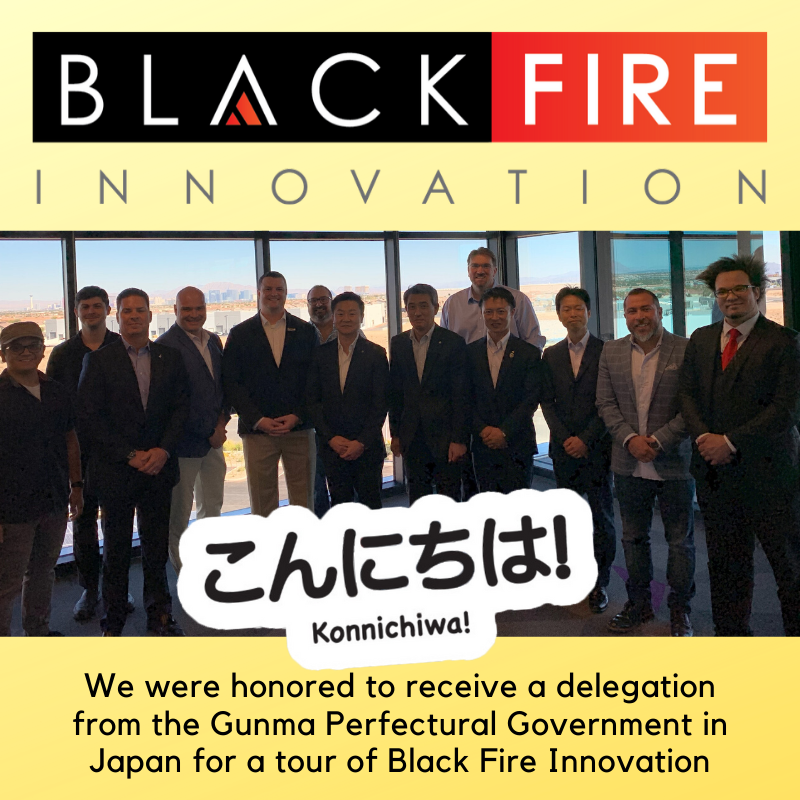 unlv_oed's tweet photo. #UNLV, #LVGEA, and #GEEx leaders tour #BlackFireInnovation with the Director of the Overseas Business Support Office for the Perfectural Government of #Gunma, #Japan and his delegation. https://t.co/56yh5J34Zk