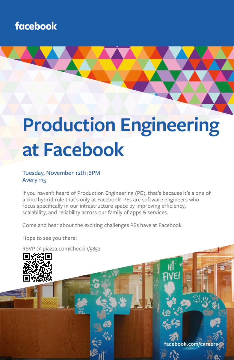 Don't miss today's tech talk with <a href="/facebook/">Facebook</a> Production Engineer Ryan Lim. We'll be serving free pizza too! 🍕