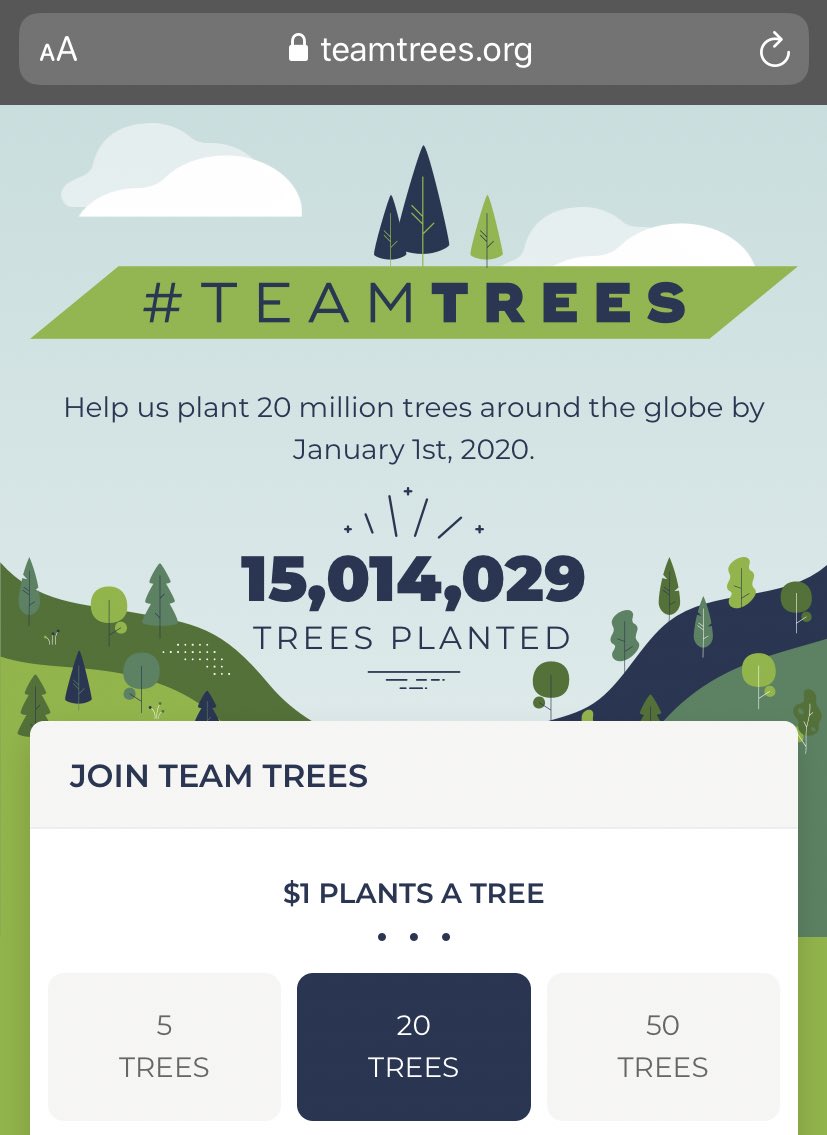 We crossed 15 million trees!!! :)))

Go Donate - teamtrees.org